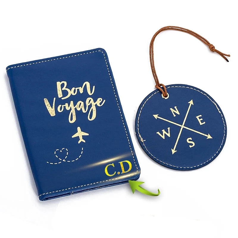 Cadeau Départ Voyage Étiquette Bagage & Étui Passeport Personnalisé