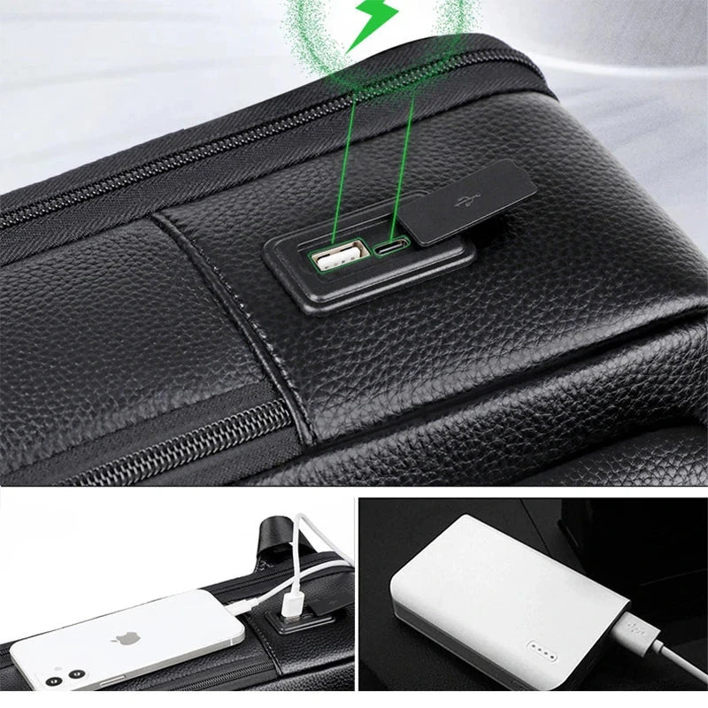 Sac à Dos Cuir Noir Homme usb