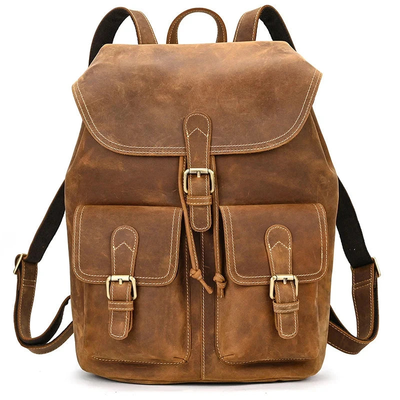 sac a dos vintage cuir marron veritable