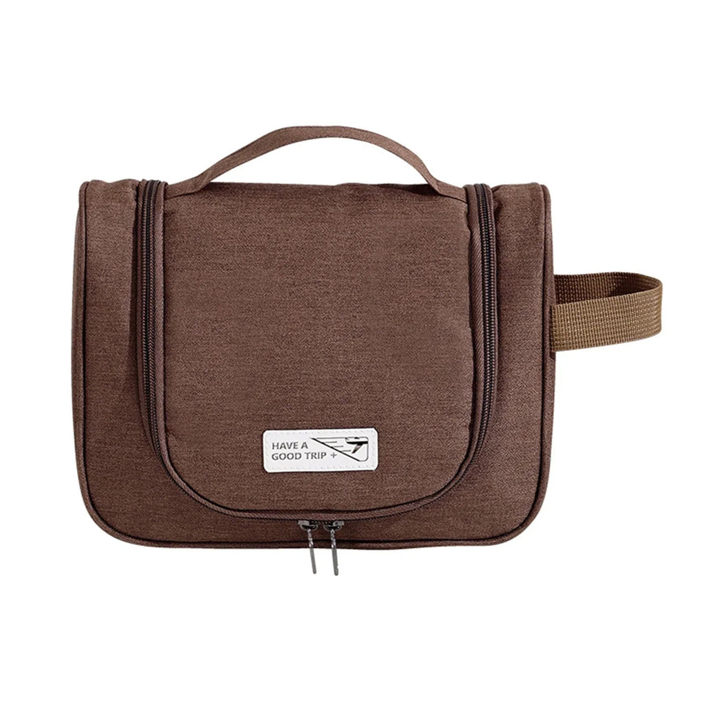 trousse de toilette suspendue voyage tendance marron