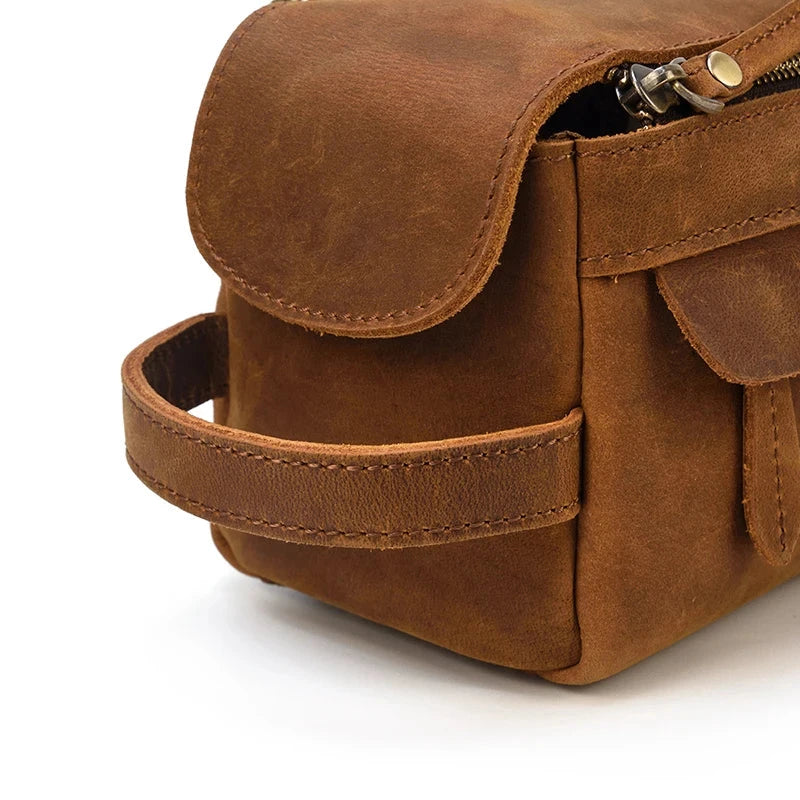 trousse de toilette vintage cuir marron homme