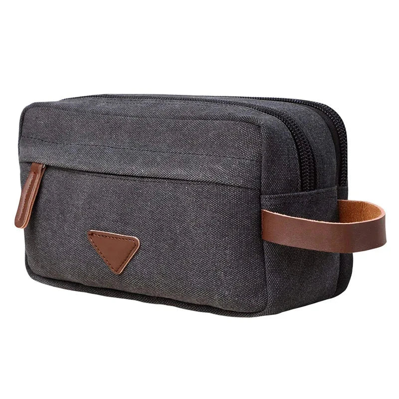 trousse de toilettes double compartiment en toile vintage
