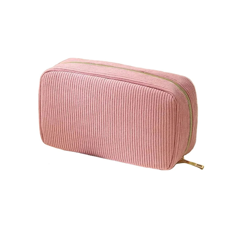 Trousse de Toilette Velours Côtelé Rose