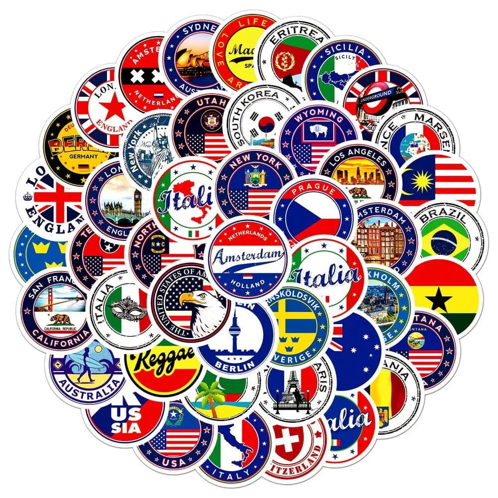 autocollant valise globe trotteur pack de 60