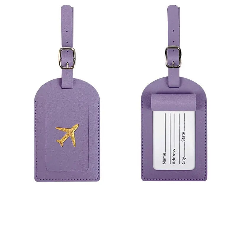 etiquette bagage avion doré