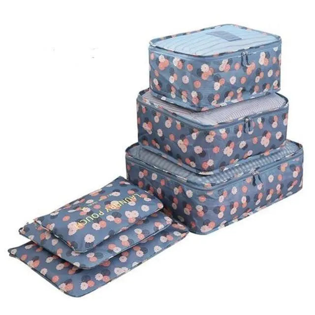 organisateur de valise fleurs bleu set de 6