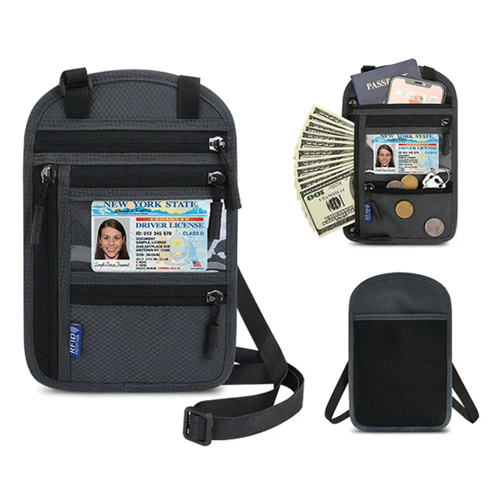 pochette tour de cou voyage billet document rfid secrète