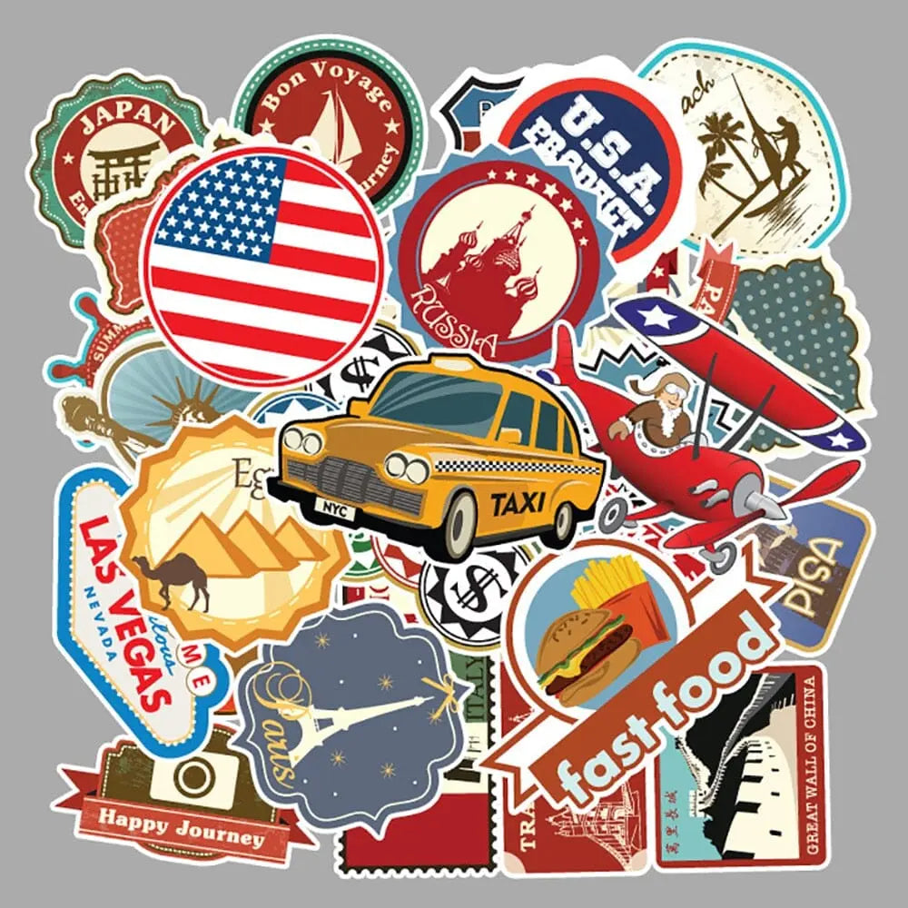 autocollant pour valise voyages pack de 50